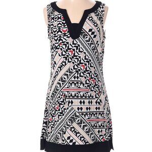 White House Black Market Womens Tunic Shirt Dress S Black White Geometric